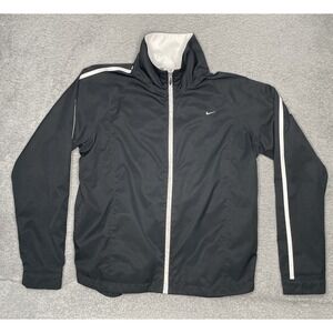 Vtg Y2K Nike‎ Jacket Women's Large Full Zip Black Athletic Track Jacket Collared